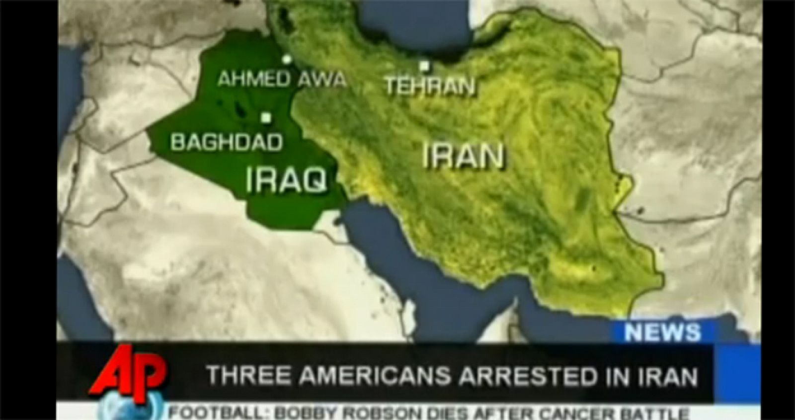 Frame de la televisión estatal Al-Alam en el que se informa de la detención de los tres presuntos espías