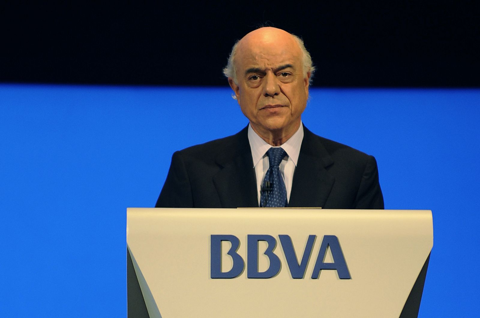 BBVA president Gonzalez addresses shareholders during a general shareholders meeting at the Palacio Euskaldun in Bilbao.