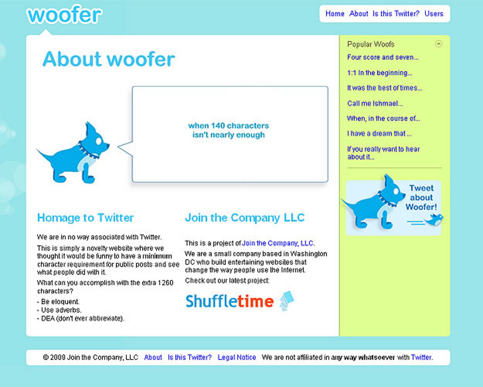 Aunque la página de Woofer es idéntica a la de Twitter, indican que no tienen ninguna relación.