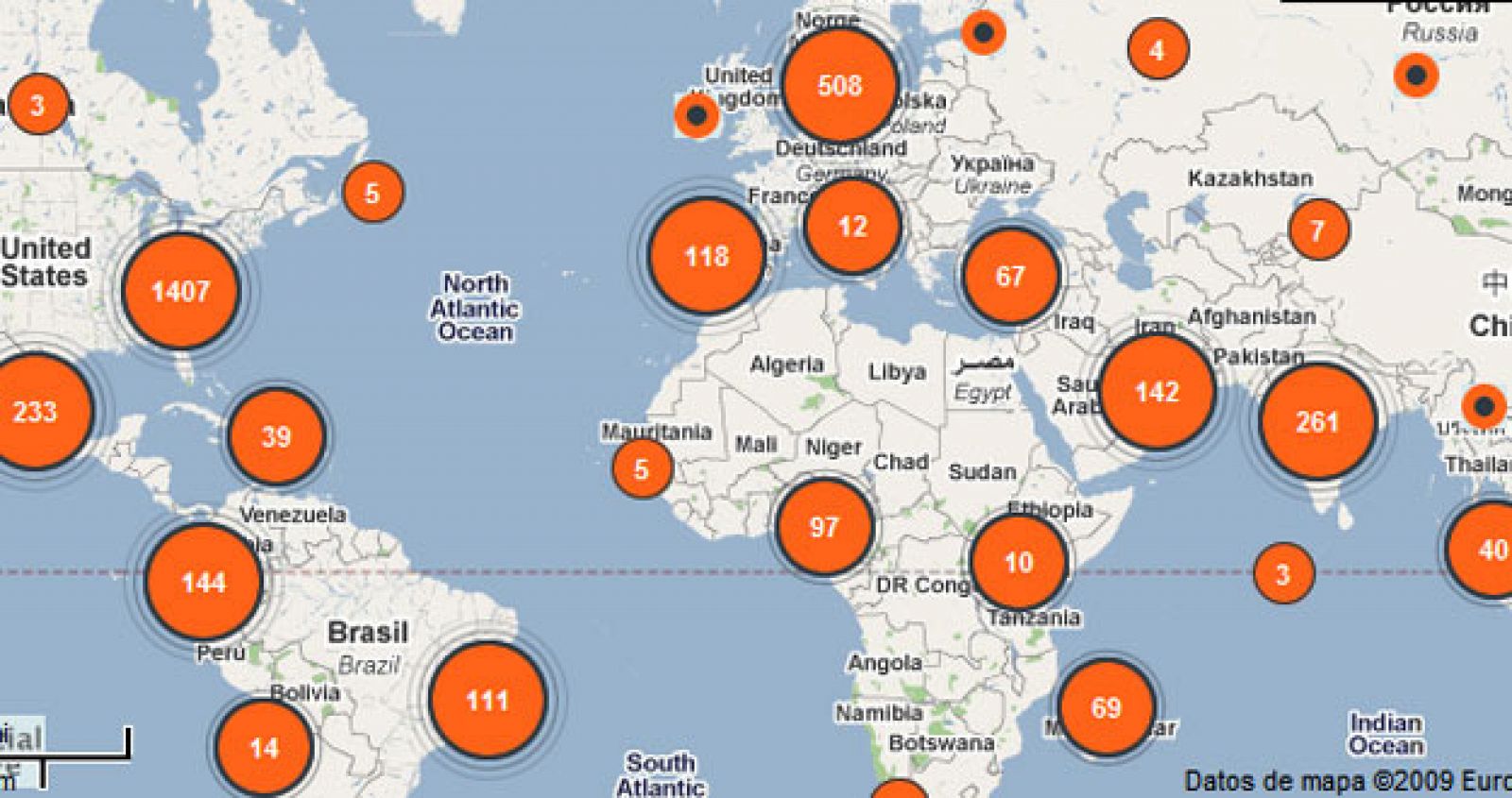 Mapa que muestra el número de eventos que se celebrarán el próximo 24 de octubre/