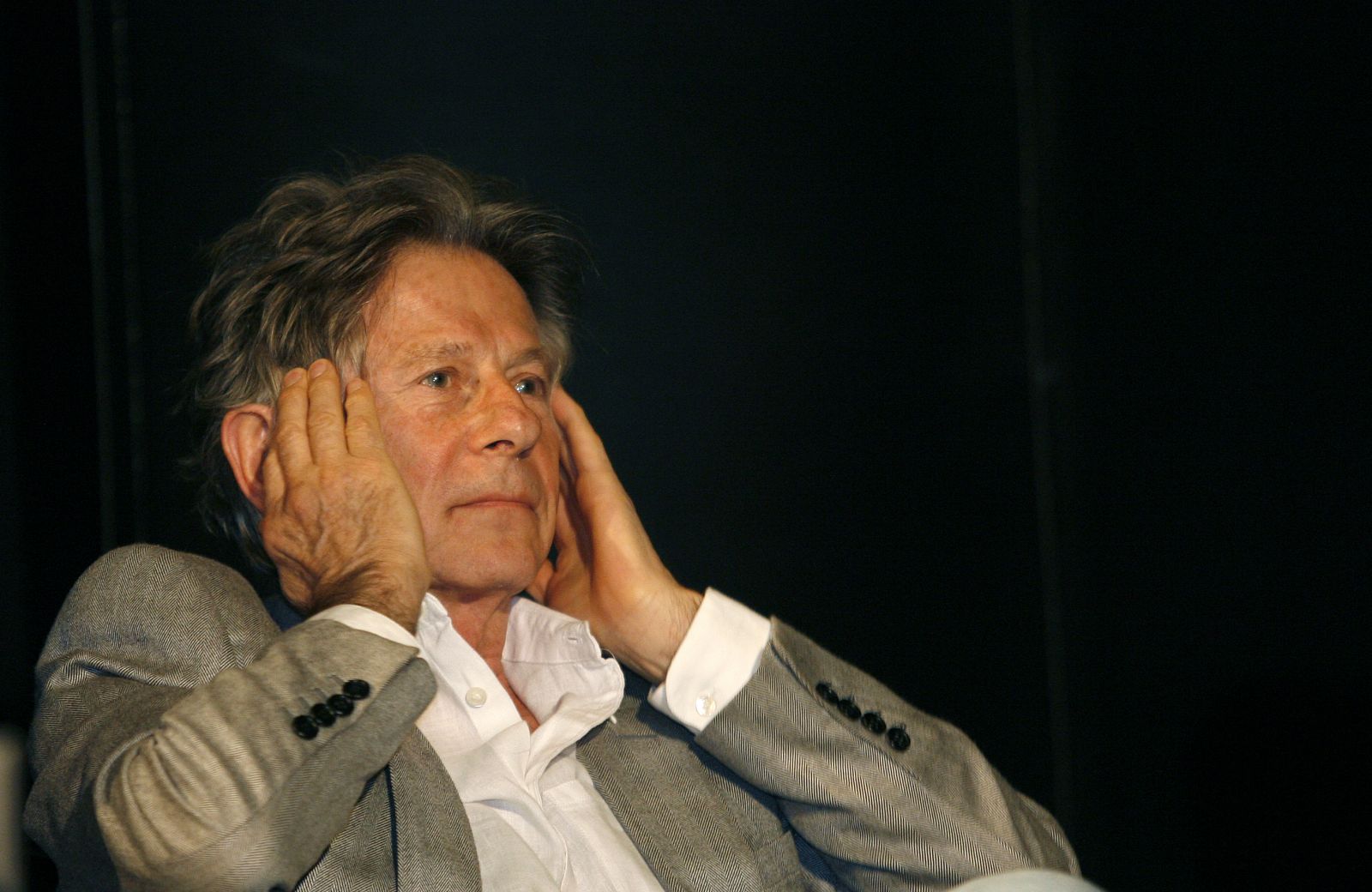 Director Polanski reacts during a news conference to present his musical 'Tanz der Vampire'in Oberhausen