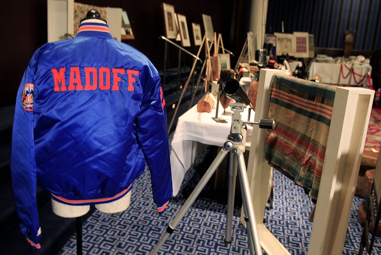 Personal property of Bernard and Ruth Madoff is seen during a press preview of the auction items seized in New York and Florida by the United States Marshals Service in New York