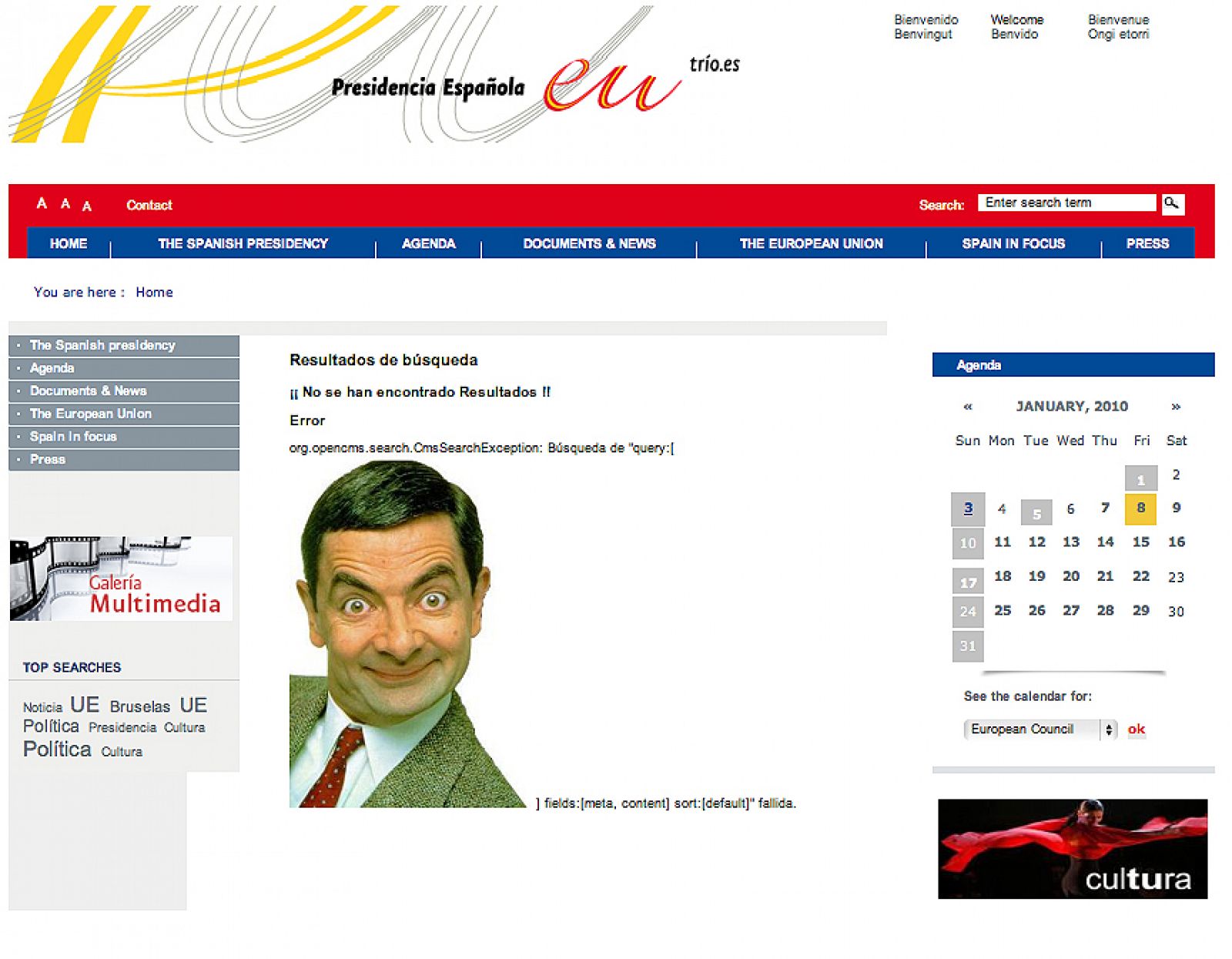 Las redes sociales se han hecho eco del ataque a la web de la presidencia española de la UE, donde han colgado una foto de Mr. Bean.