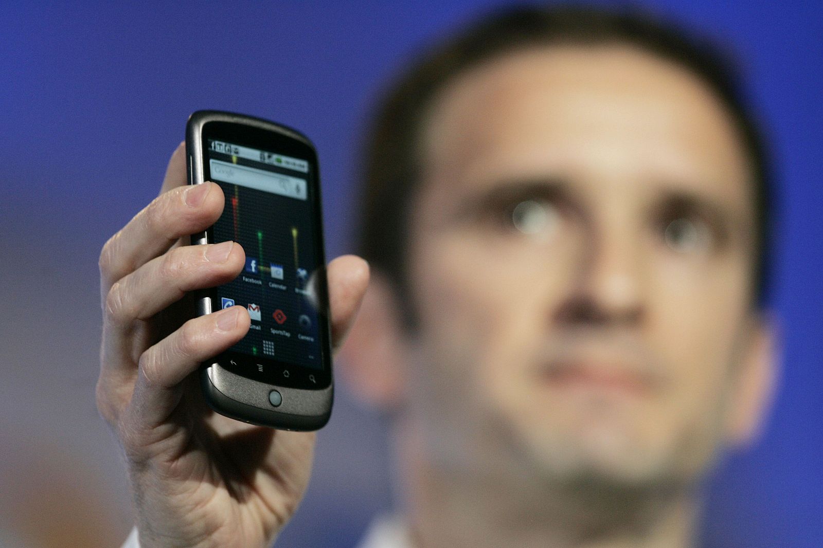 Mario Queiroz Vice President of Product Management for Google holds up the Nexus One smartphone