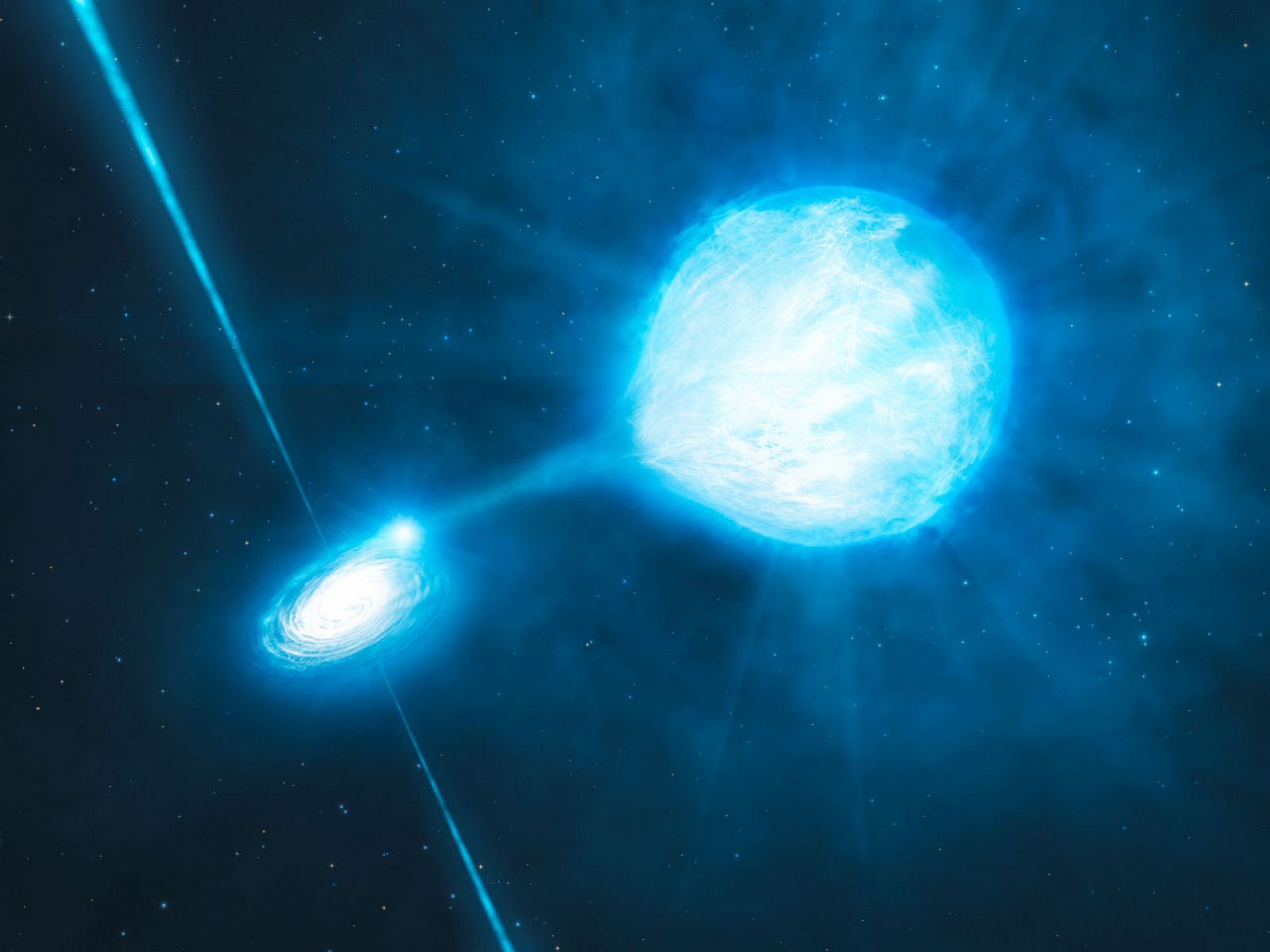 El agujero absorve la materia de una estrella que le acompaña en un "vals infernal"
