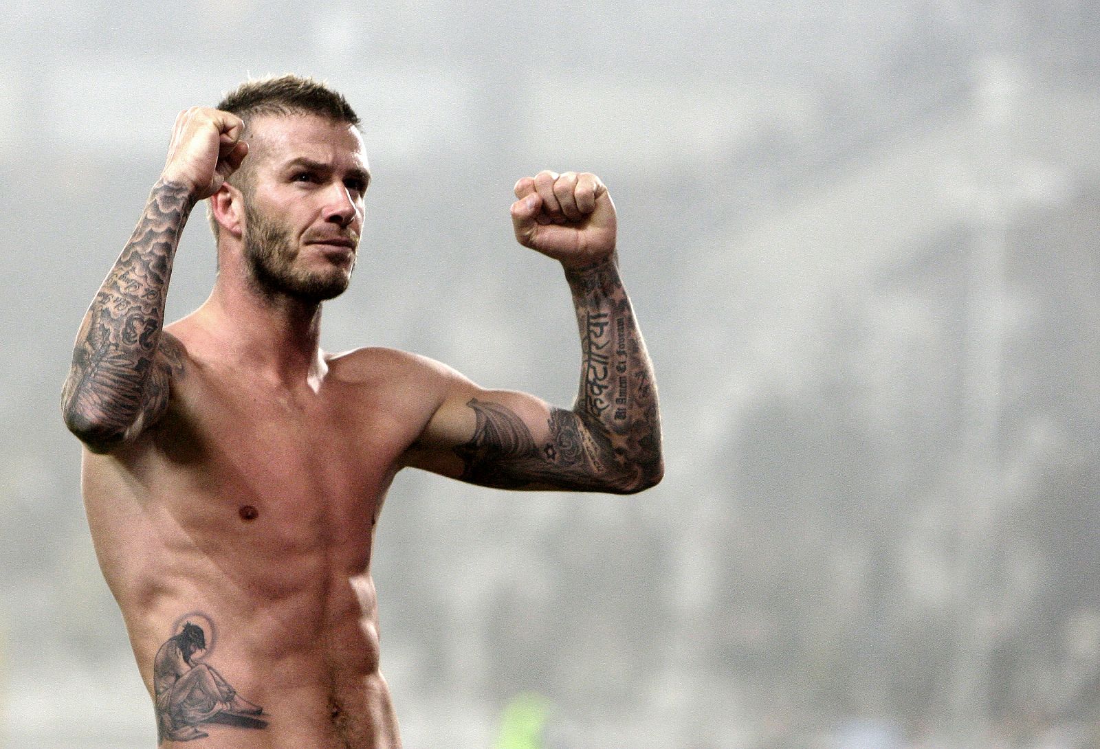 Beckham celebra la victoria ante la Juventus.