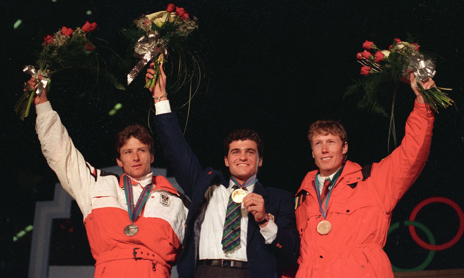 Tomba con la medalla de oro olímpica del Eslalom Gigante de Calgary 88.