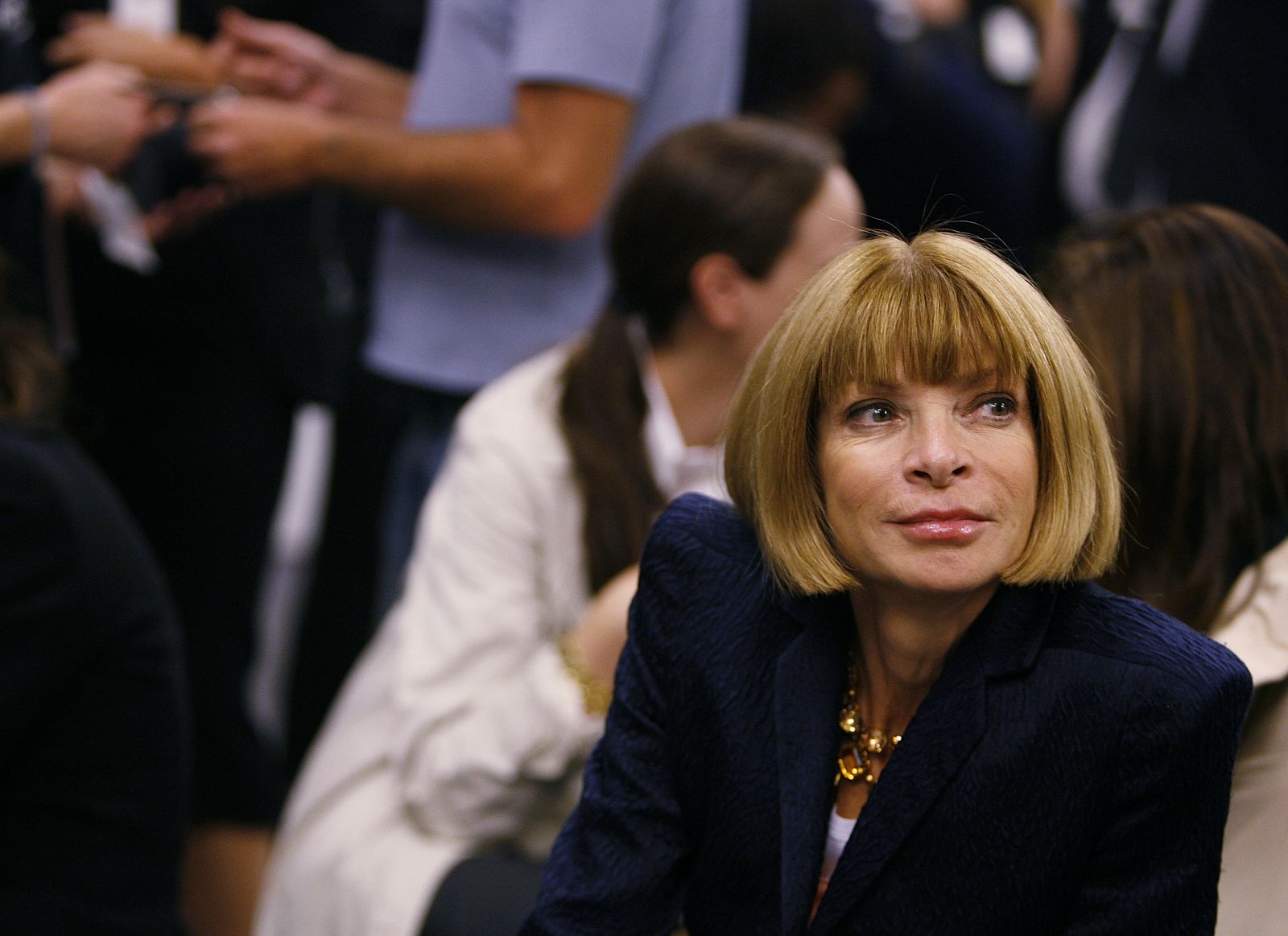 Vogue editor Anna Wintour waits for the start of the Calvin Klein Spring 2010 show during New York Fashion Week
