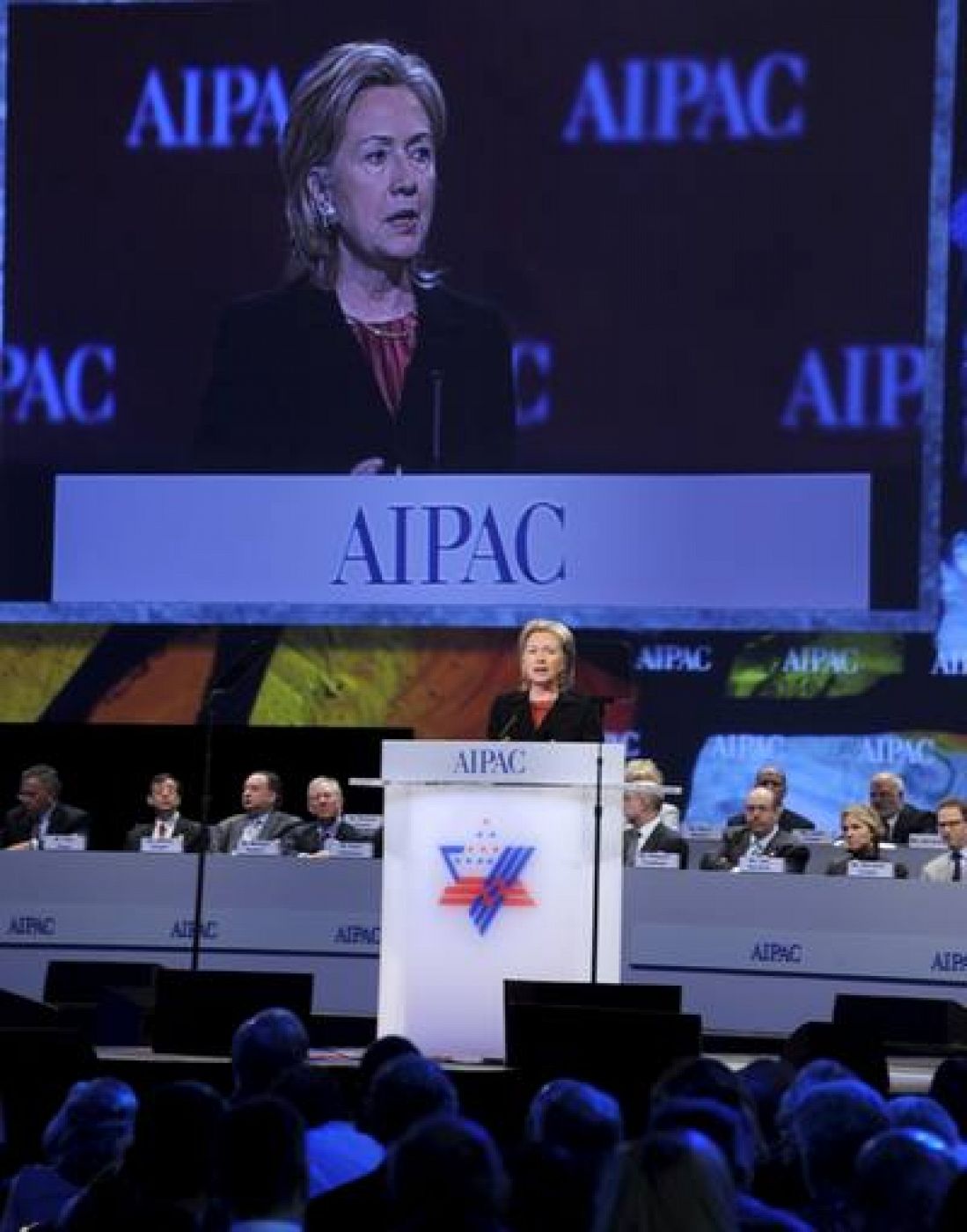 La secretaria estadounidense de Estado , Hillary Clinton, interviene ante unos 7.000 delegados en la conferencia anual del Comité Estadounidense Israelí de Asuntos Públicos.