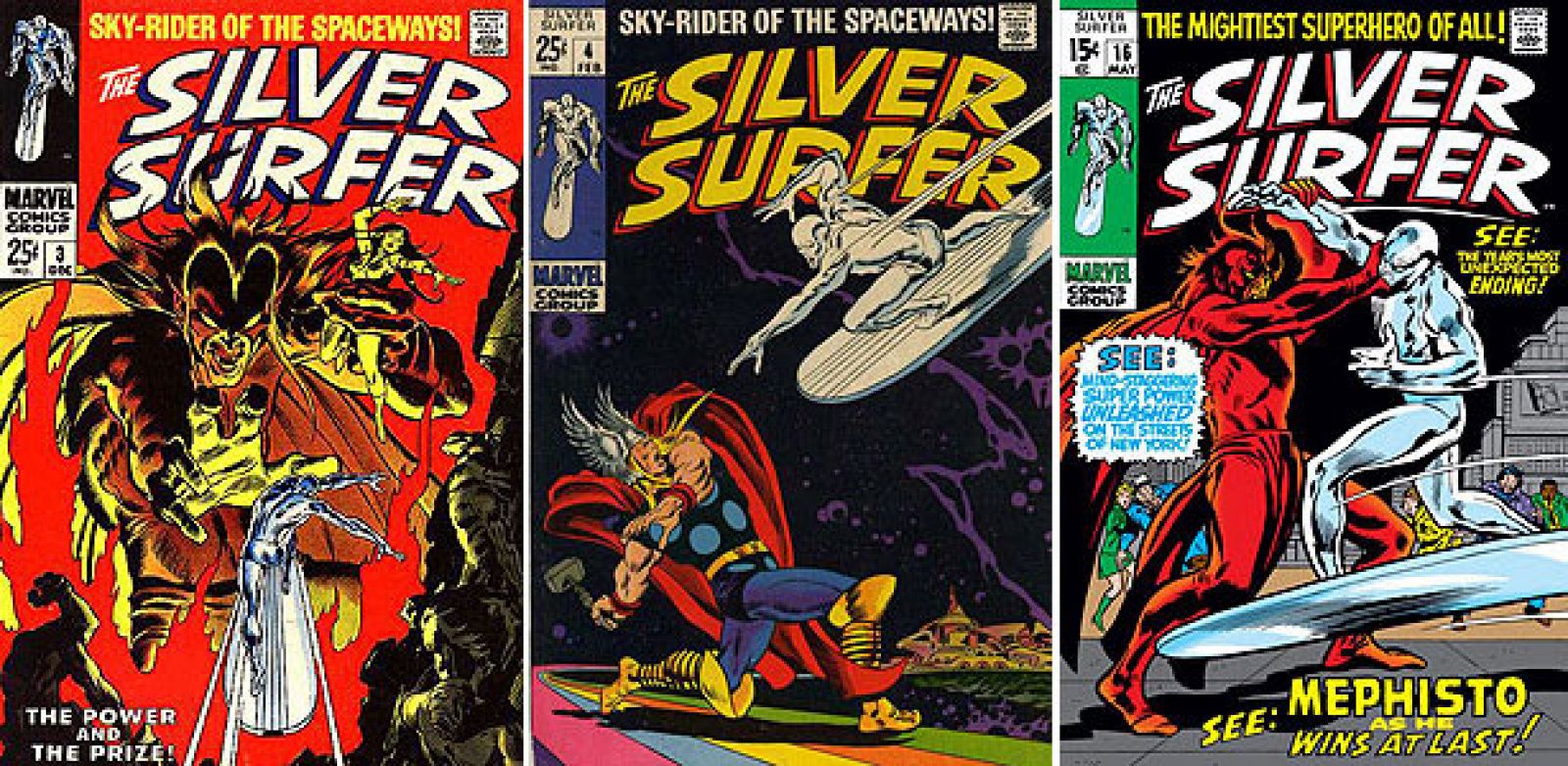 Tres de las míticas portadas de John Buscema para la serie de Silver Surfer de Marvel Comics, que ahora reedita Panini.