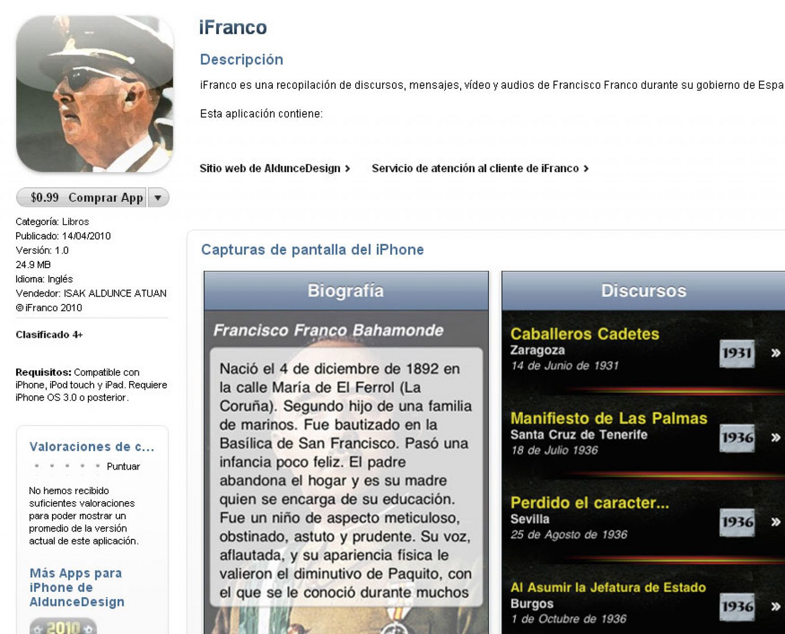 iFranco, la aplicación sobre el dictador disponible en la Apple Store