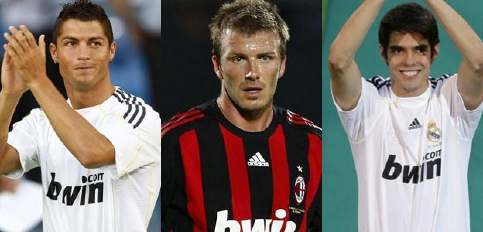 Los tres jugadores más ricos del mundo: Cristiano Ronaldo, Beckham y Kaká.