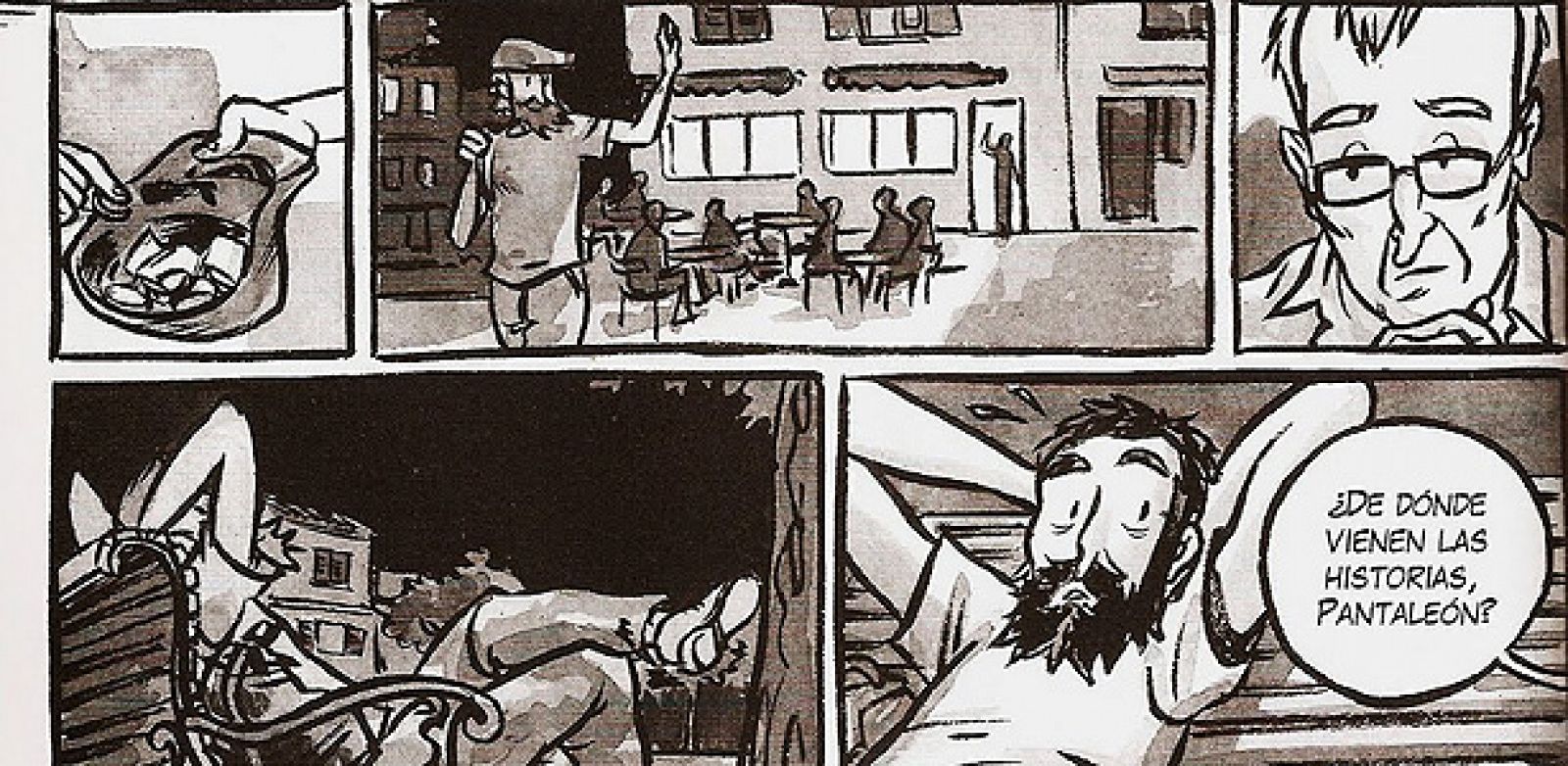 Viñetas de 'Un pueblo blanco: El bar del barbudo', de Tomeu Pinya