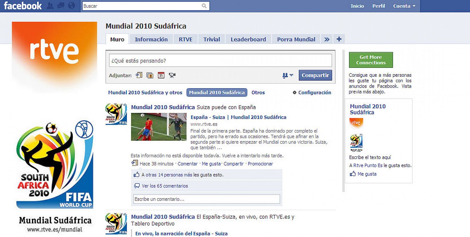 Una vista del sitio Facebook.com/mundial2010