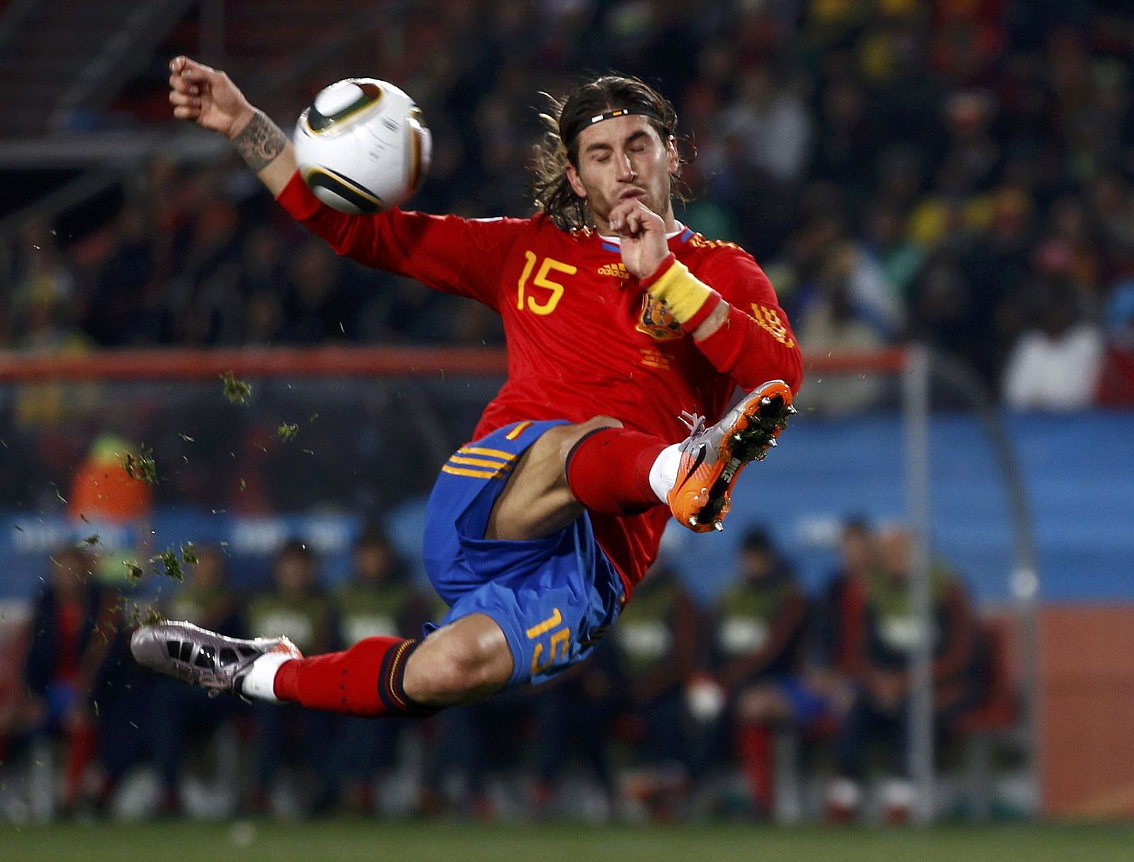 Spain's Ramos kicks the ball during a 2010 World Cup Group H match against Honduras at Ellis Park stadium in Johannesburg