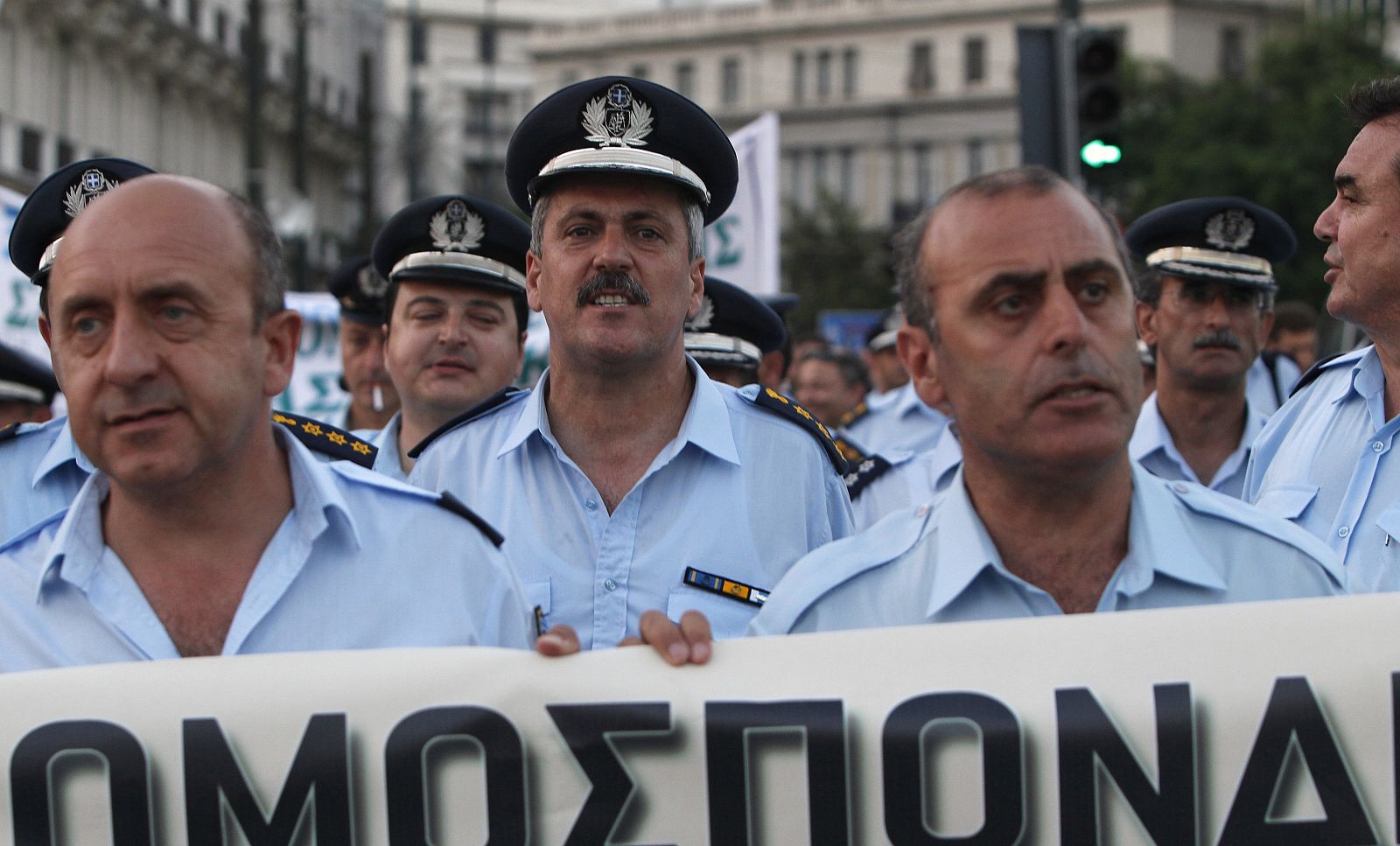 Policeman protest in front of the Parliament during a rally in Athens