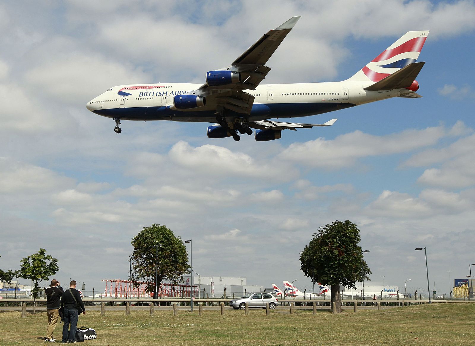 A British Airways airplane comes in to land at Heathrow Airport in west London