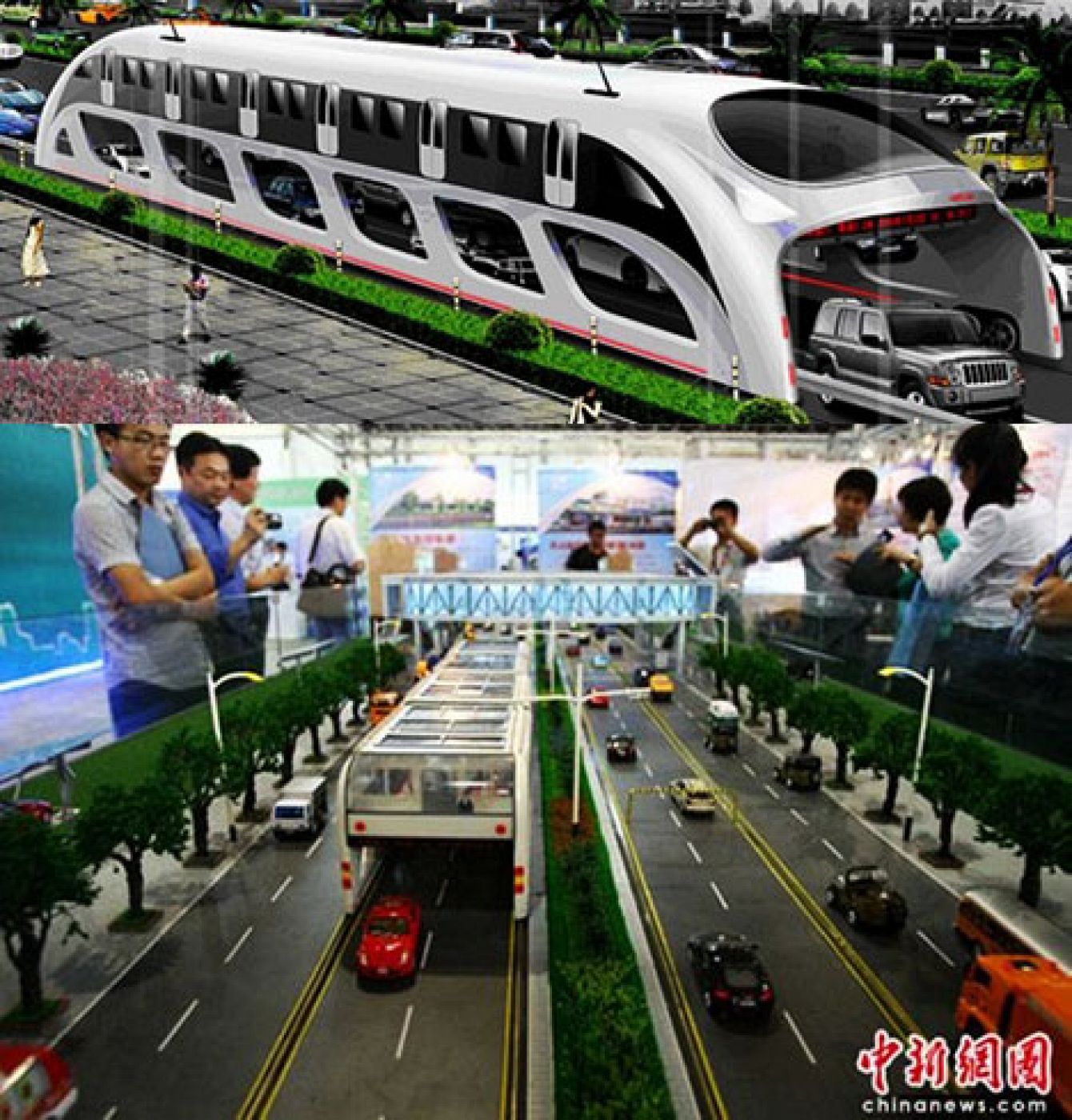 China prepara un nuevo autobús ecológico 'con hueco' para el tránsito de vehículos