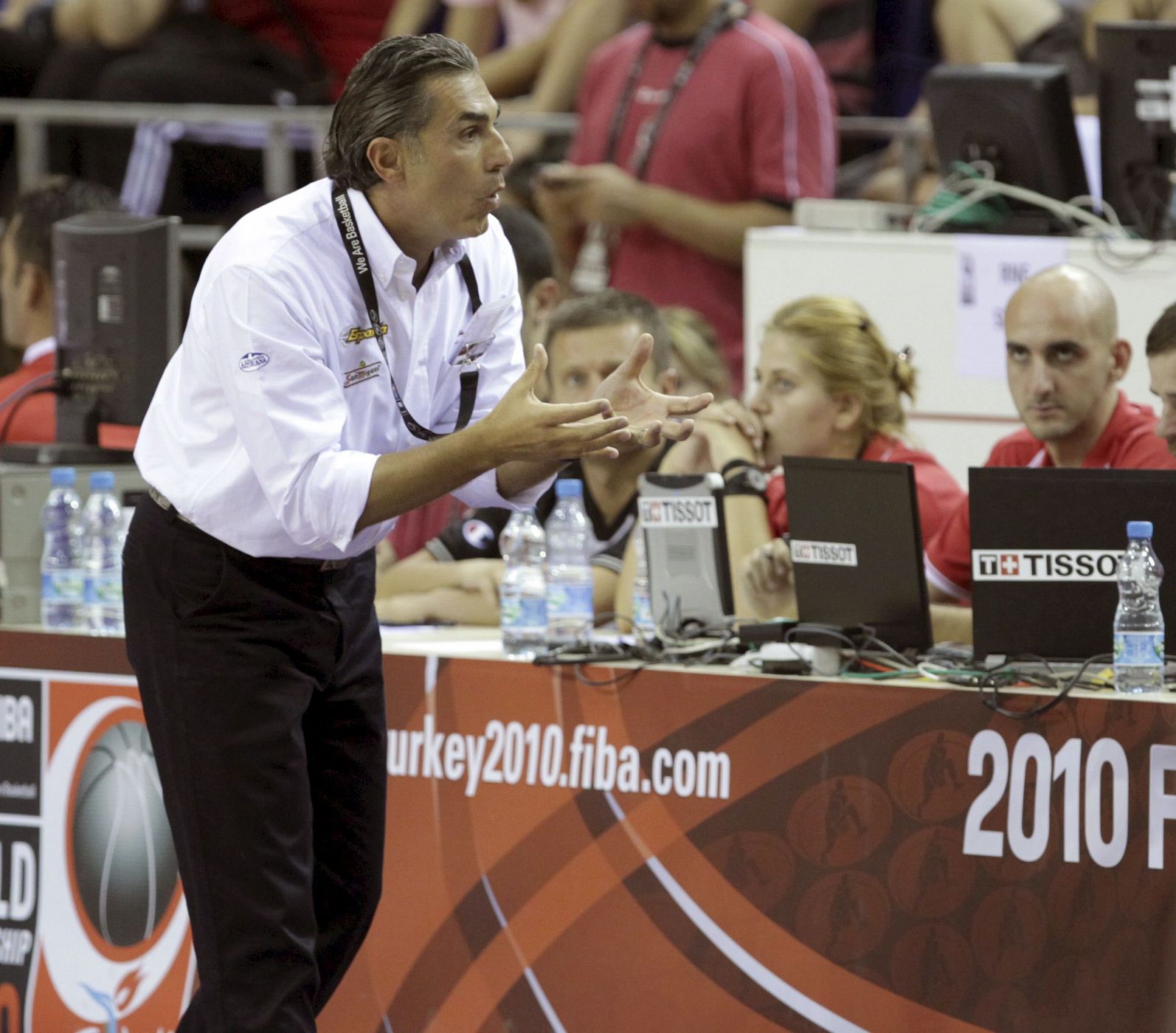 El entrenador de la selección española Sergio Scariolo, durante el partido de la primera jornada