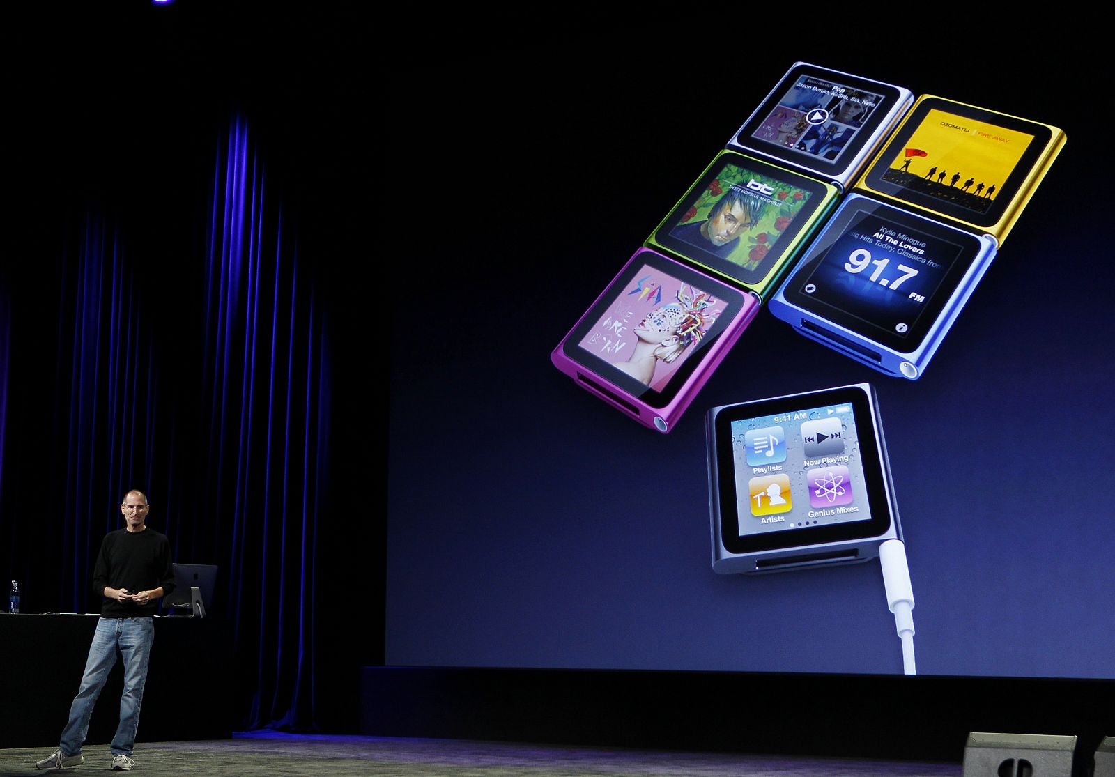 Apple CEO Jobs introduces the new iPod Nano at Apple's music-themed September media event in San Francisco