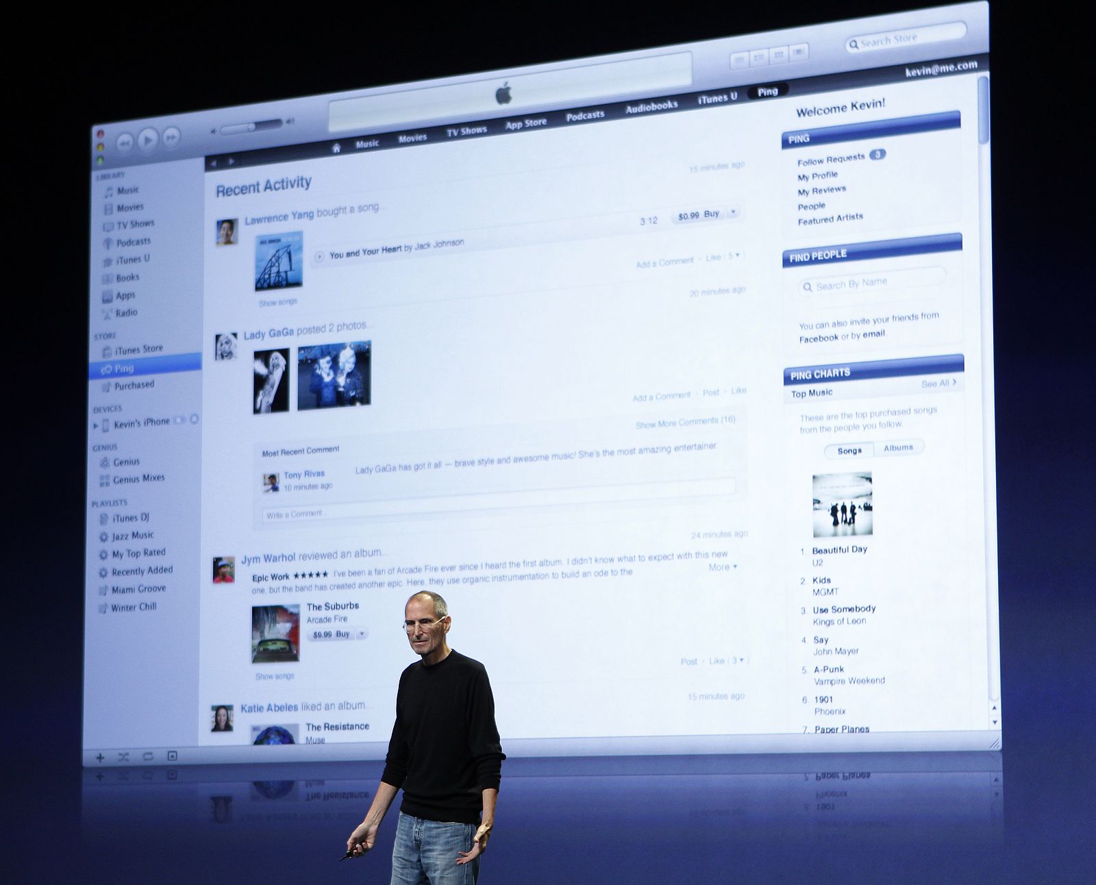 Steve Jobs presenta la nueva versión de iTunes y su red social, Ping.