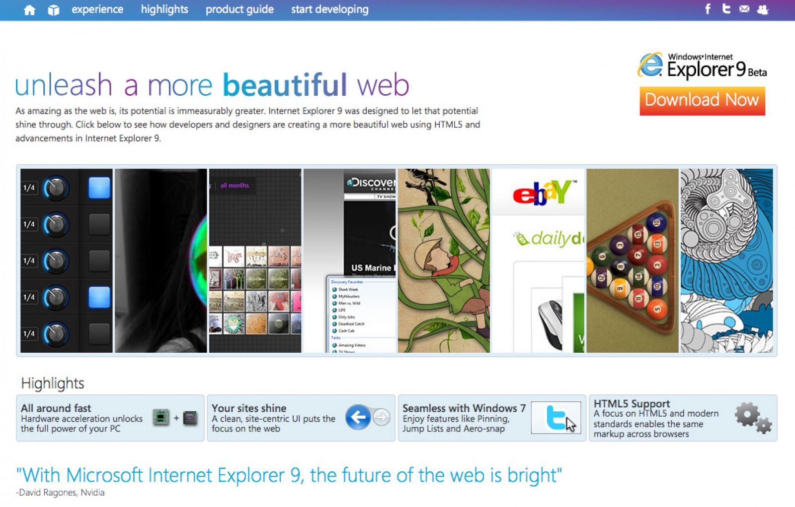 La web dedicada al lanzamiento de Internet Explorer 9