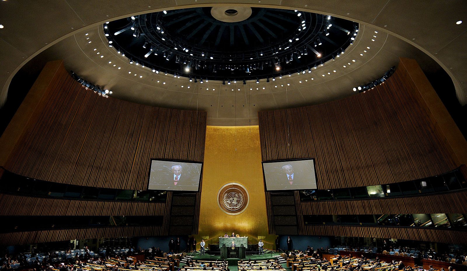 El jefe de Estado de Israel, Simón Peres, pronuncia un discurso en la jornada inaugural de la asamblea de la ONU