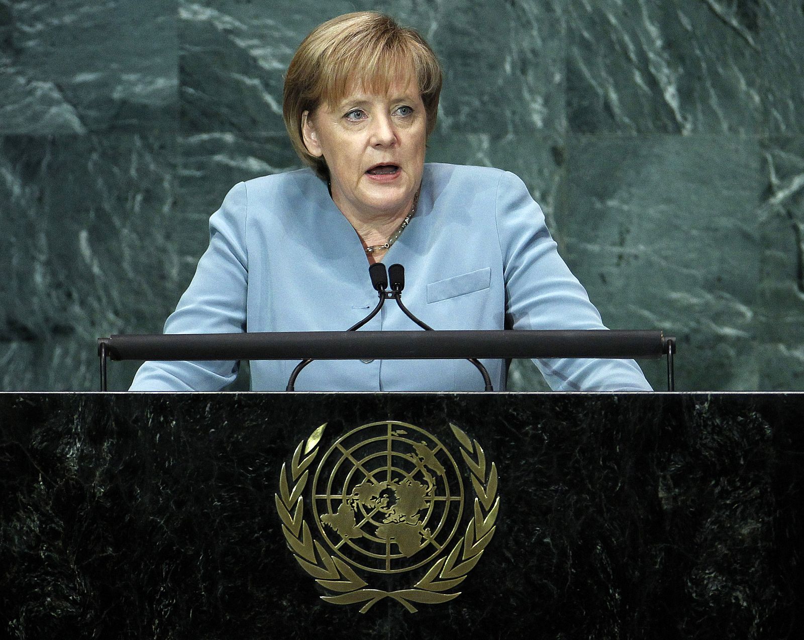 La canciller alemana, Angela Merkel, durante su intervención en la ONU
