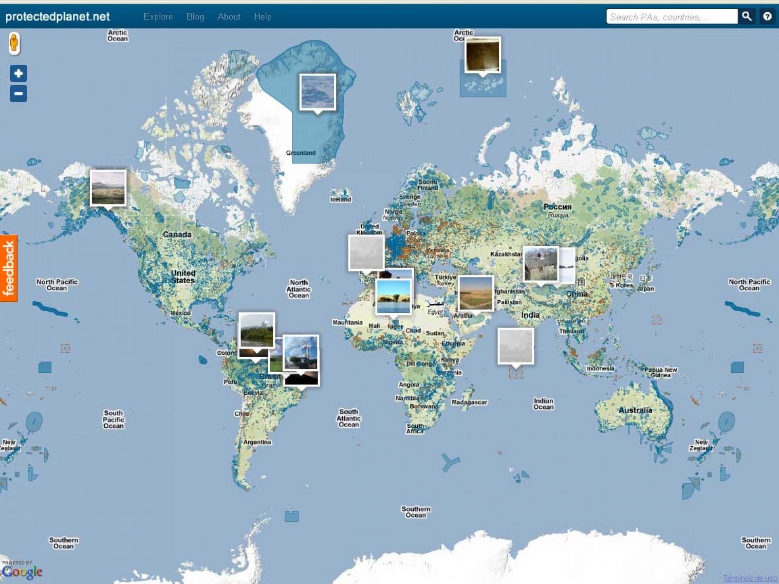 En el wikimundo de la ONU se muestran las áreas protegidas y el objetivo es que la gente contribuya con sus fotos y comentarios.