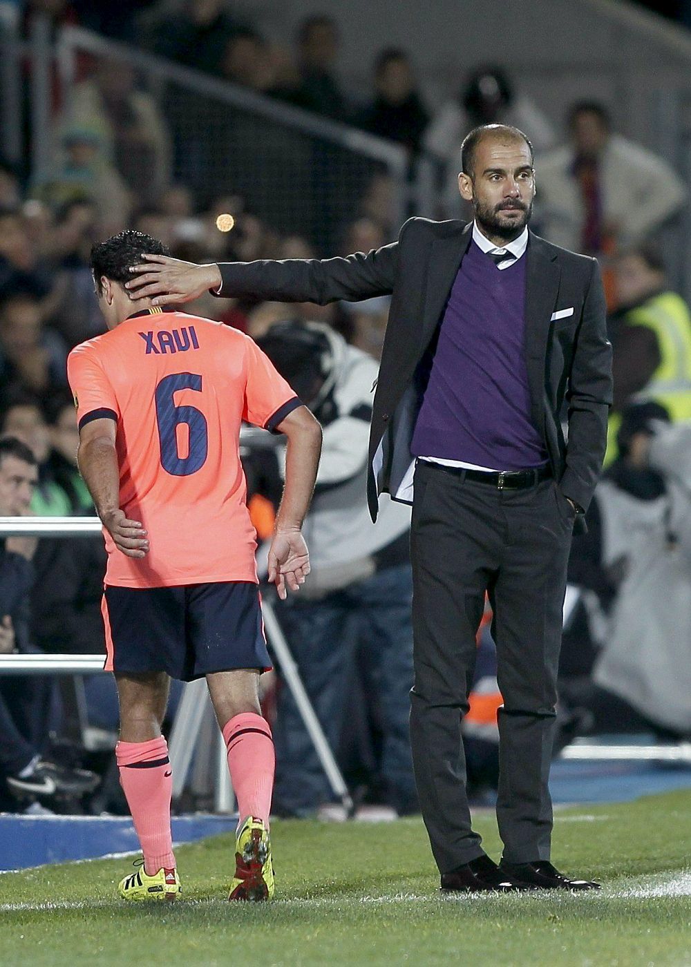 Guardiola cambió a Xavi en la segunda parte en el partido ante el Getafe en el Coliseum Alfonso Pérez.