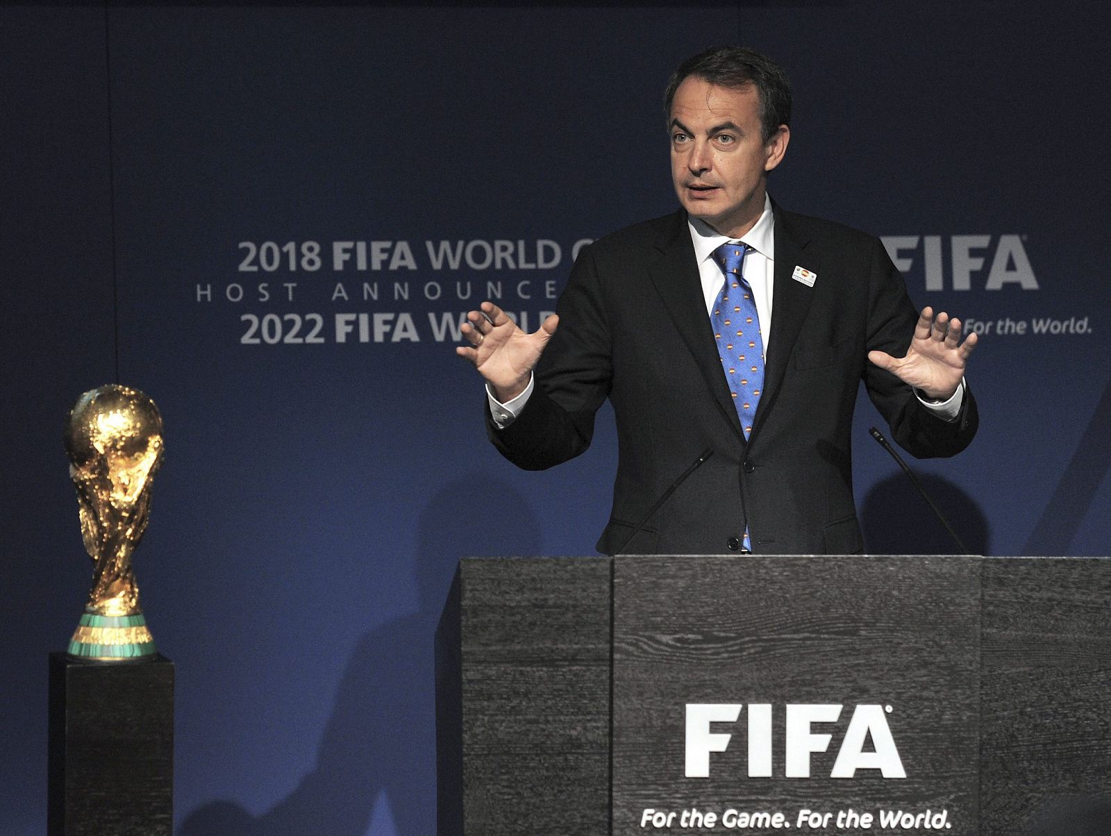 La última comparecencia pública del presidente del Gobierno, este jueves en la sede de la FIFA en Zurich.