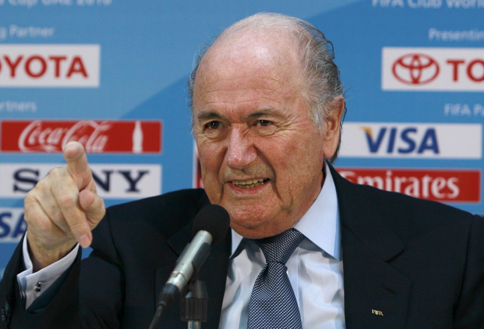 FIFA President Sepp Blatter speaks during a news conference at the Club World Cup in Zayed Sports City in Abu Dhabi