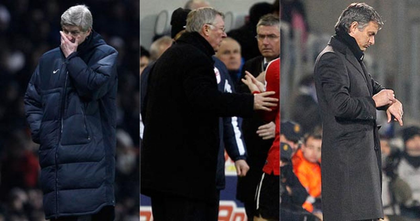 Wenger, técnico del Arsenal, Ferguson, del Manchester United, y Mourinho, del Real Madrid.