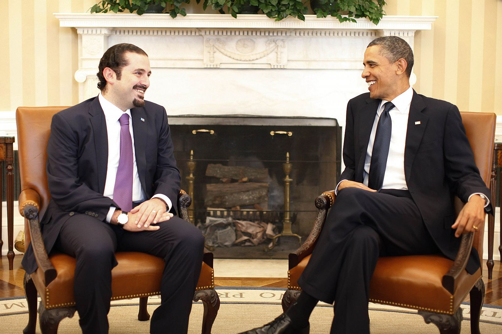 El presidente Obama, junto al primer ministro Hariri justo en el momento en que caía el Gobierno libanés.