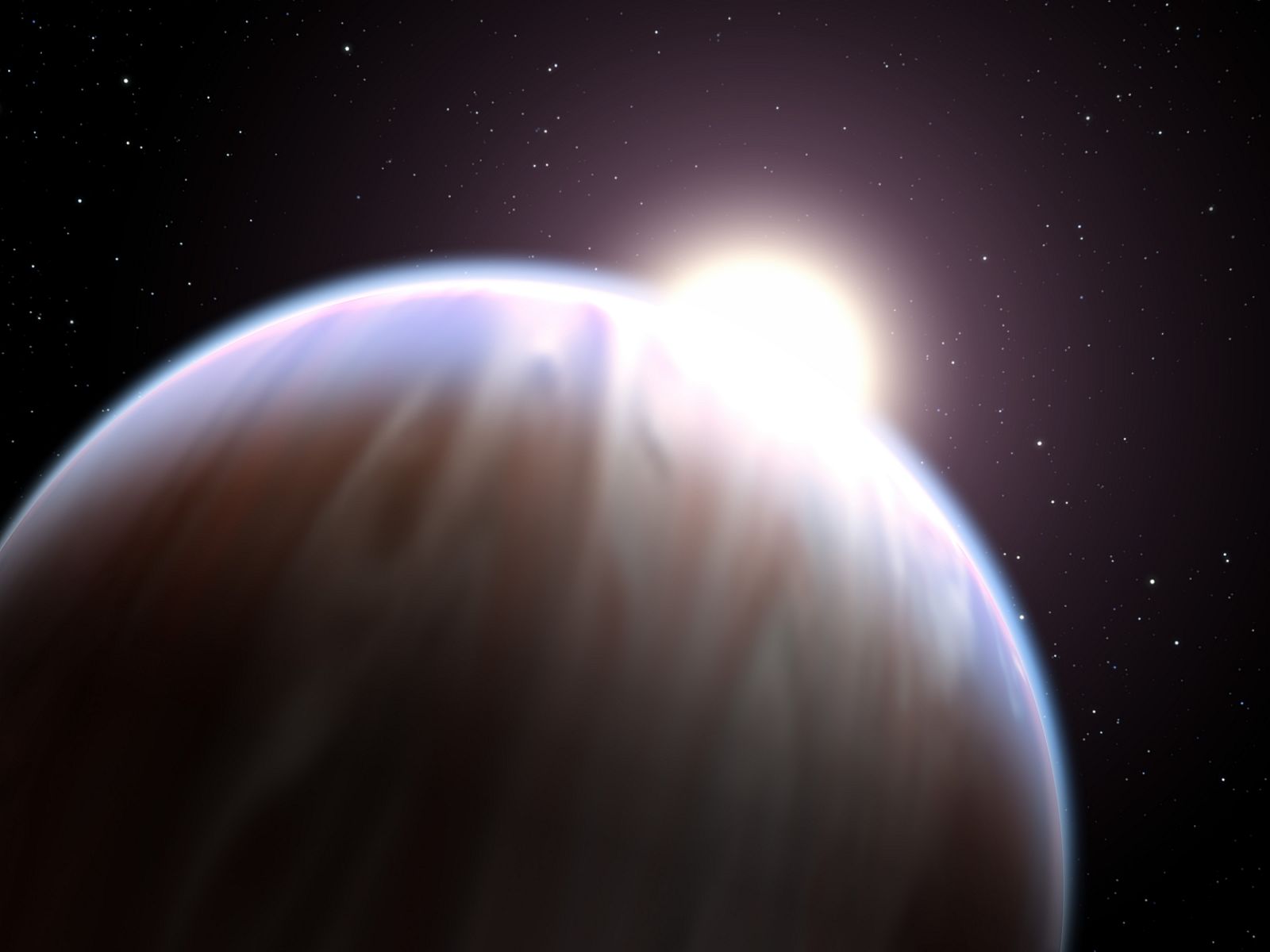 El exoplaneta denominado HD189733b. Las observaciones fueron realizadas con el Telescopio Óptico Nórdico en el ultravioleta, en el azul, y en el verde, e indican que el planeta en cuestión es más brillante en el azul