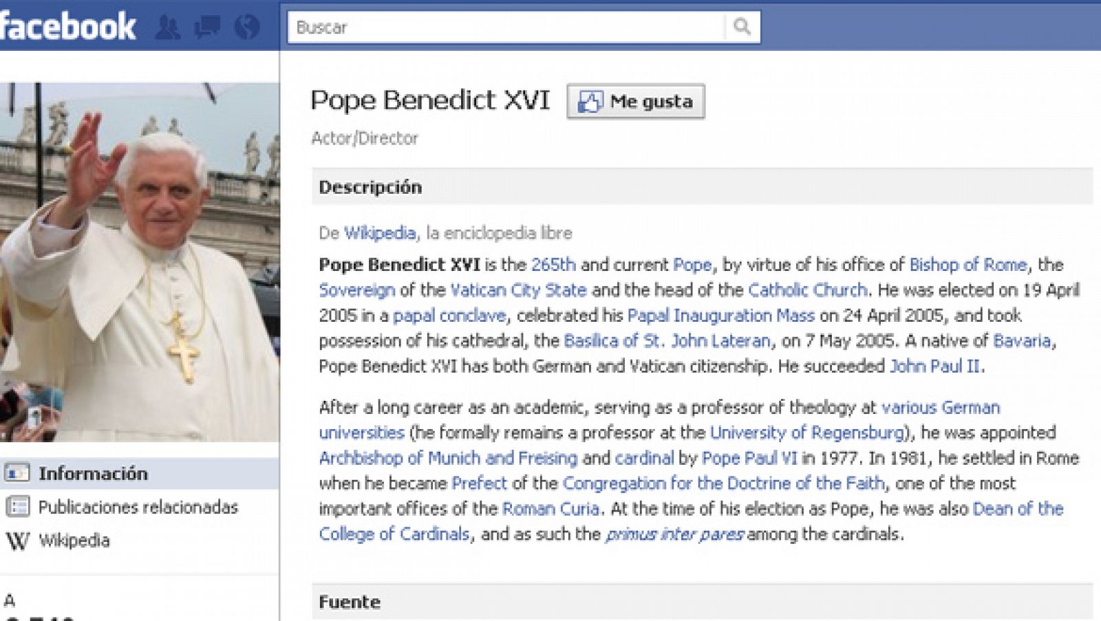 Imagen del perfil de Facebook del Papa.