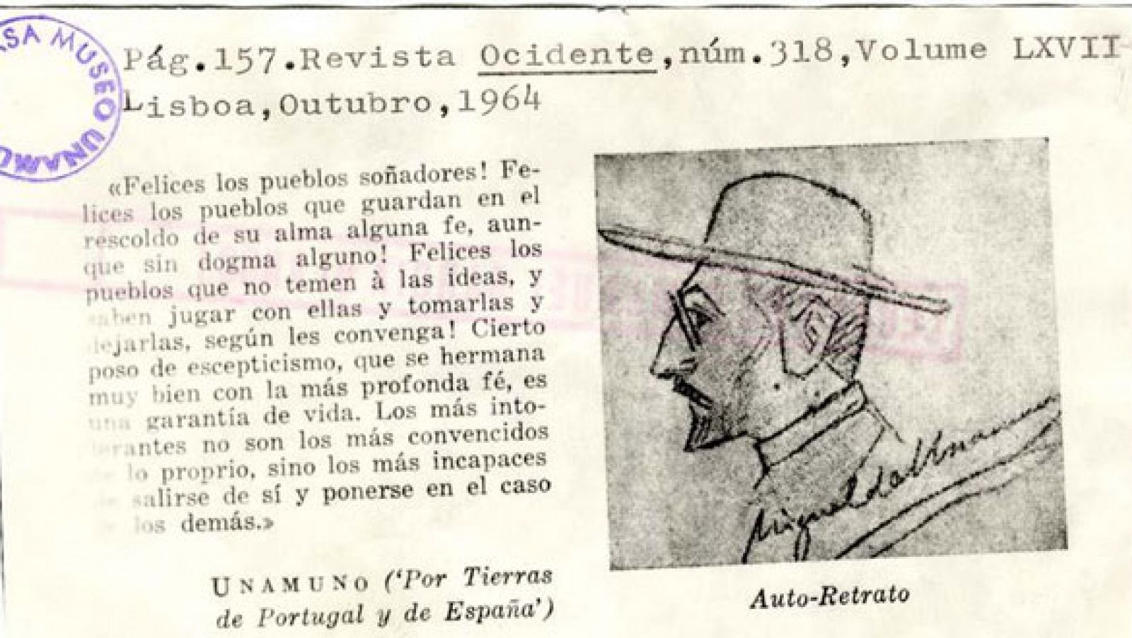 Autorretrato publicado por 'La revista de occidente' que ilustra un fragmento de 'Por tierras de Portugal y España'