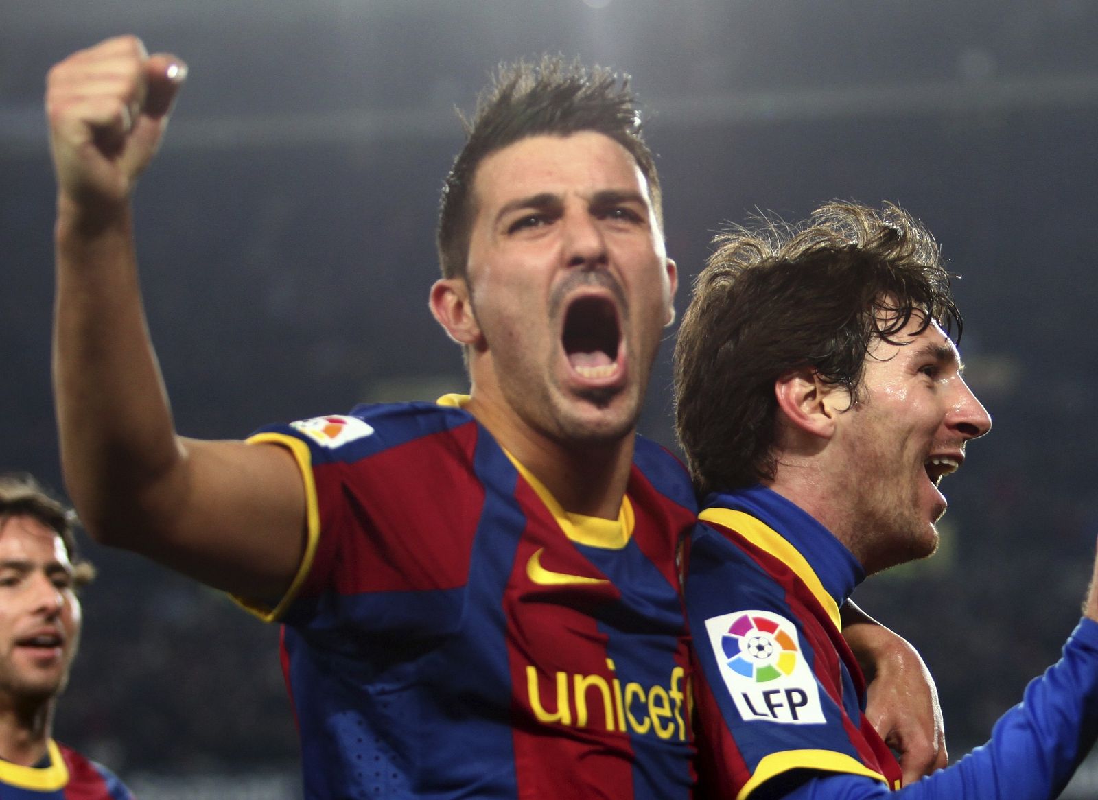 David Villa, delantero de FC Barcelona, celebra un gol del conjunto azulgrana.