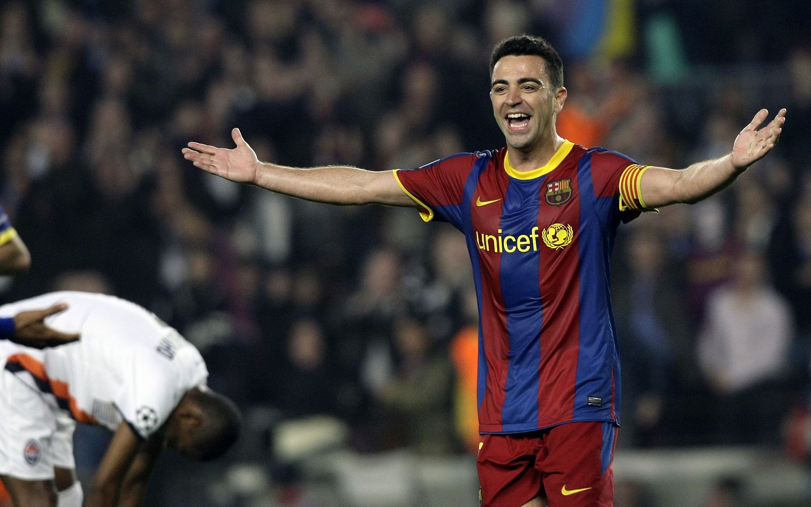 Xavi marcó el quinto gol del Barça, que acababa con las esperanzas del Shakhtar de lograr la remontada en Ucrania