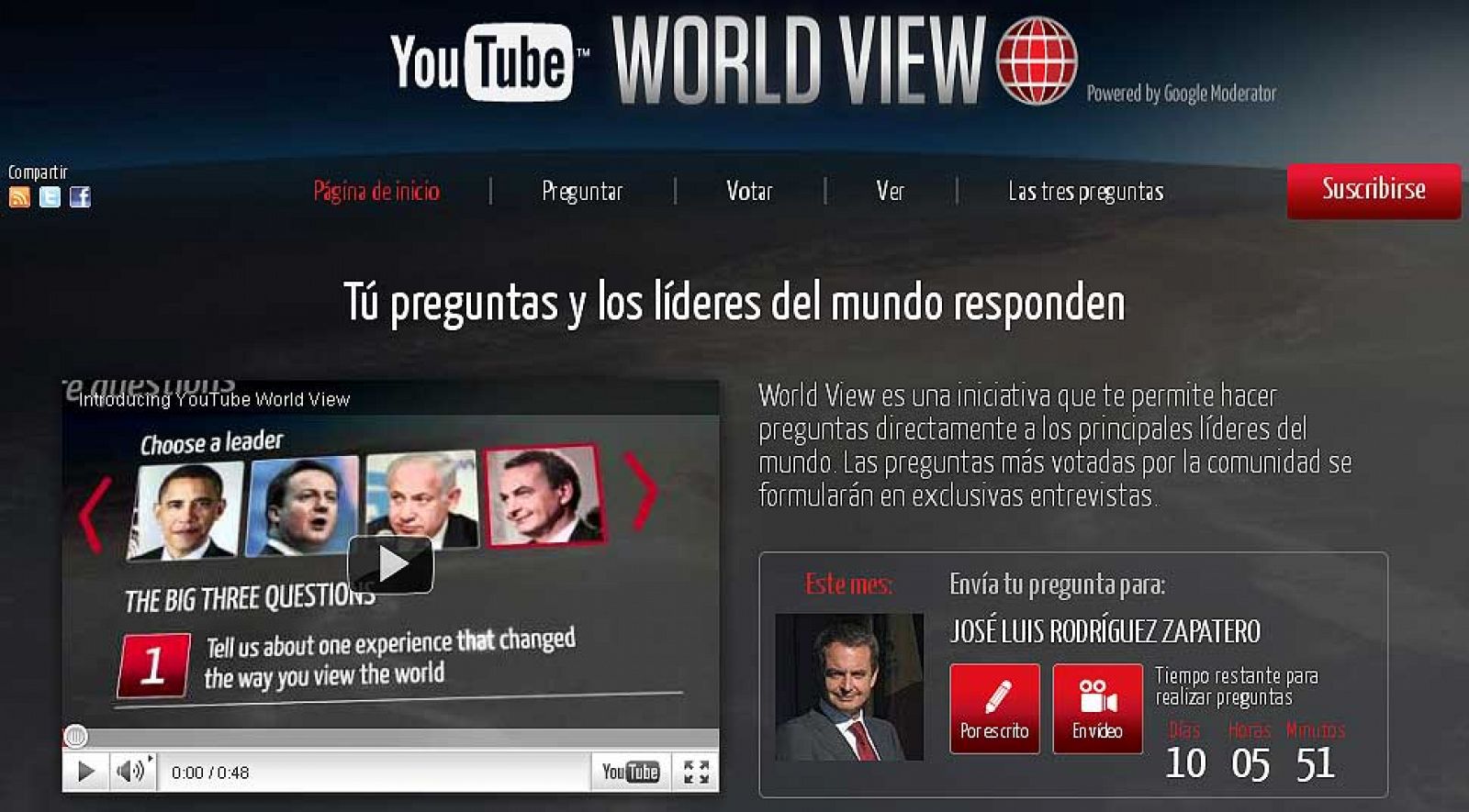 El canal World Wiew de Youtube anuncia la entrevista con Zapatero