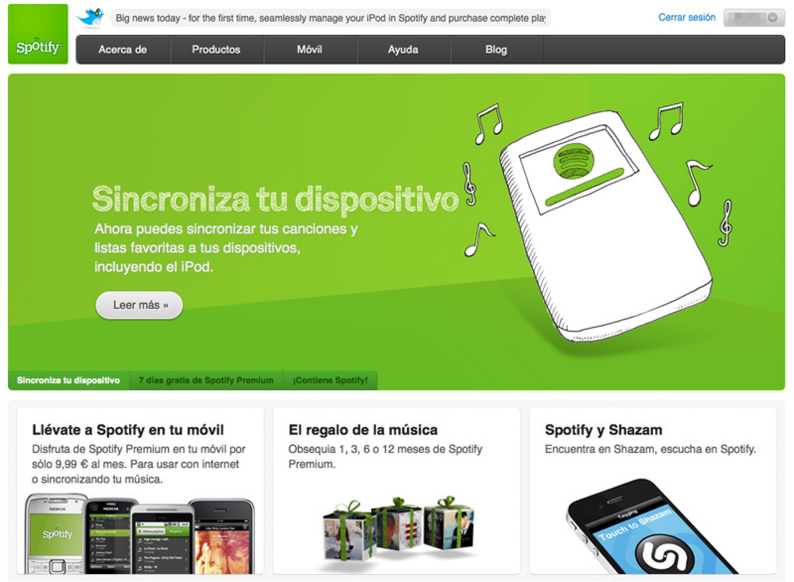 Spotify introduce un servicio de descarga para poder llevar las canciones al iPod