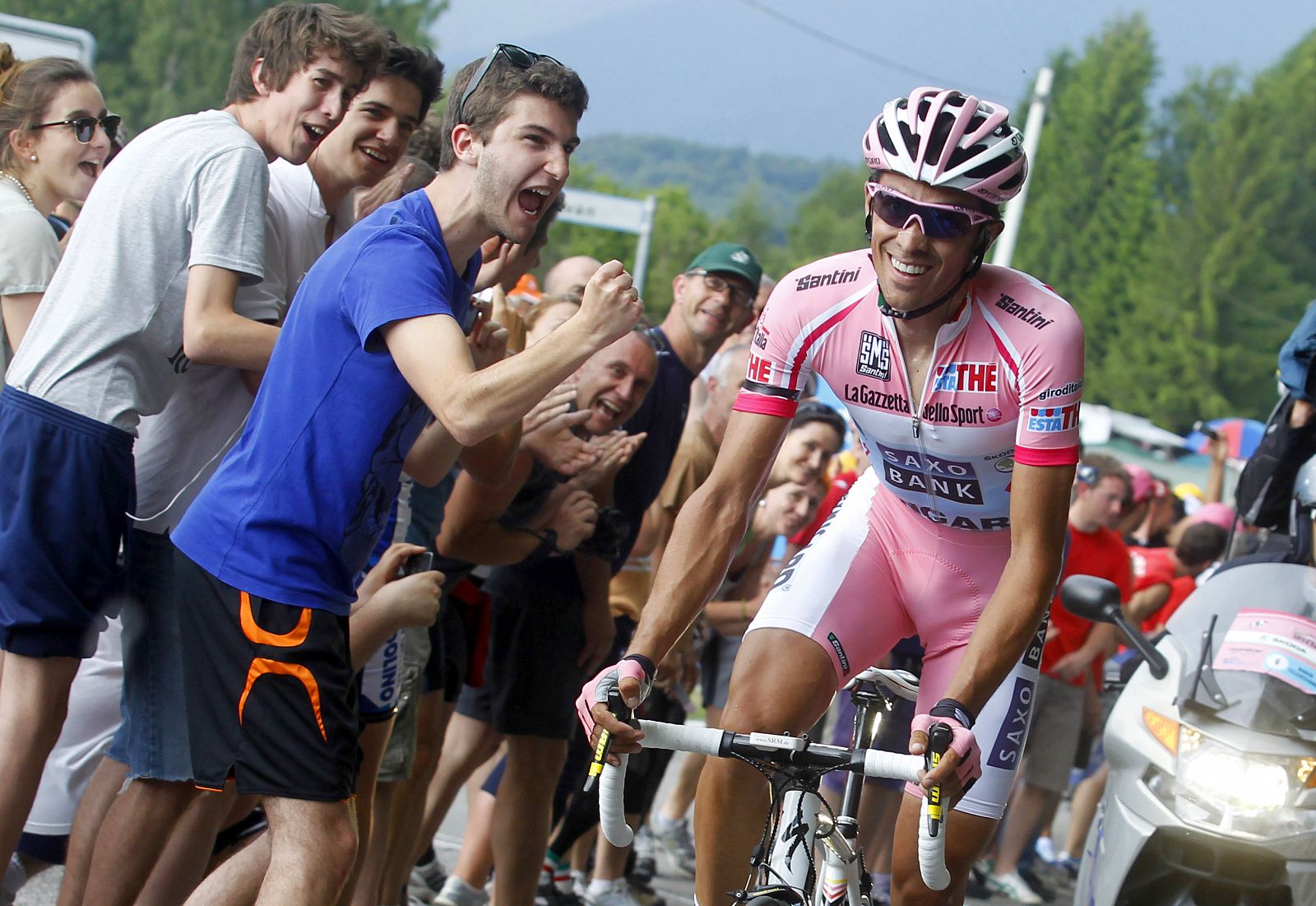 Contador durante la cronoescalada entre Belluno y Nevegal.