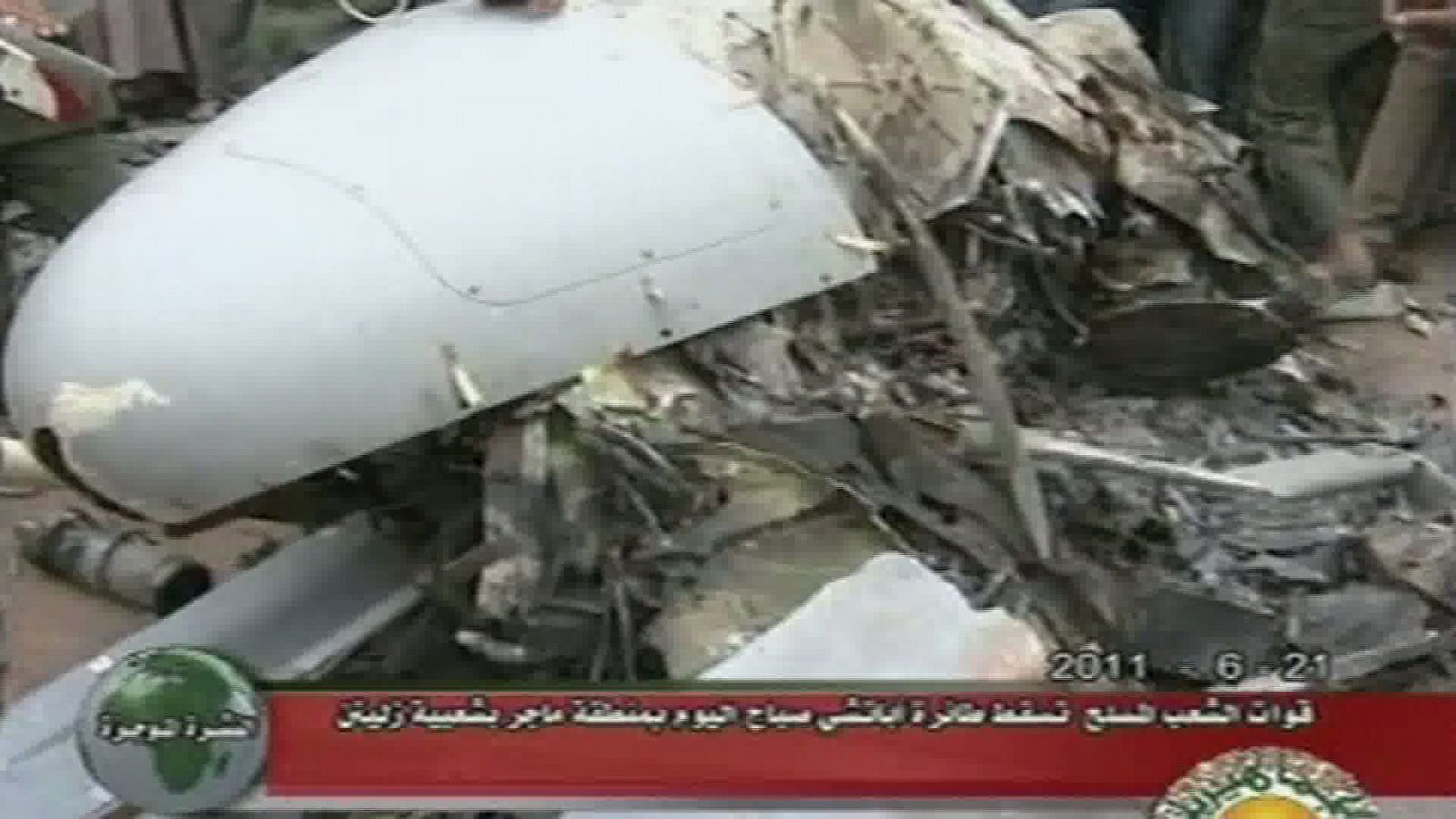 Imagen del helicóptero siniestrado difundida por la televisión libia.
