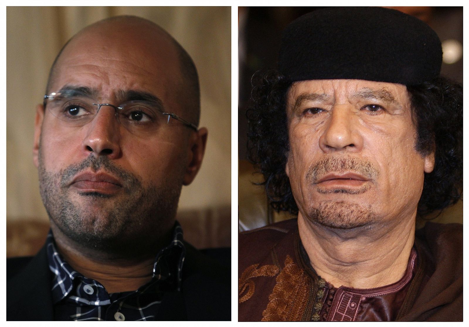 Fotomontaje con las imágenes de Saif al islam y su padre, Muamar Gadafi, acusados por la CPI.