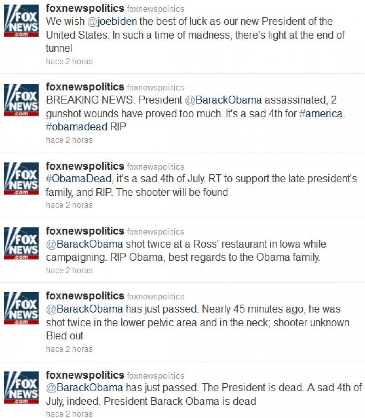 La cuenta de Fox News, 'hackeada', anunciaba en Twitter la muerte de Barack Obama