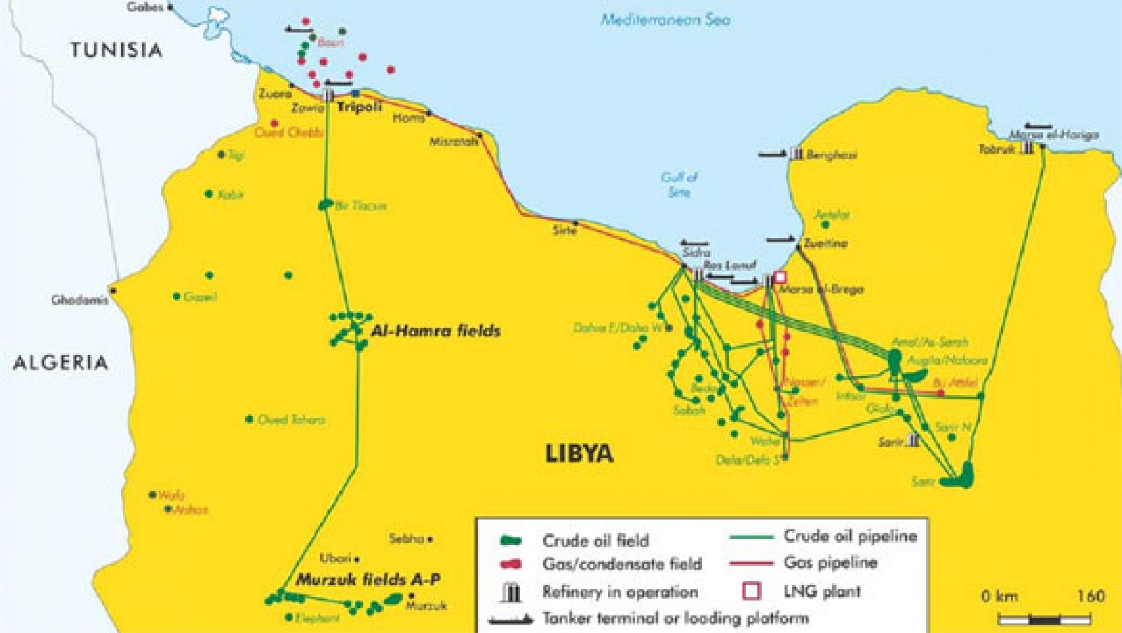 El mapa del petróleo libio, según la Agencia Internacional de la Energía.