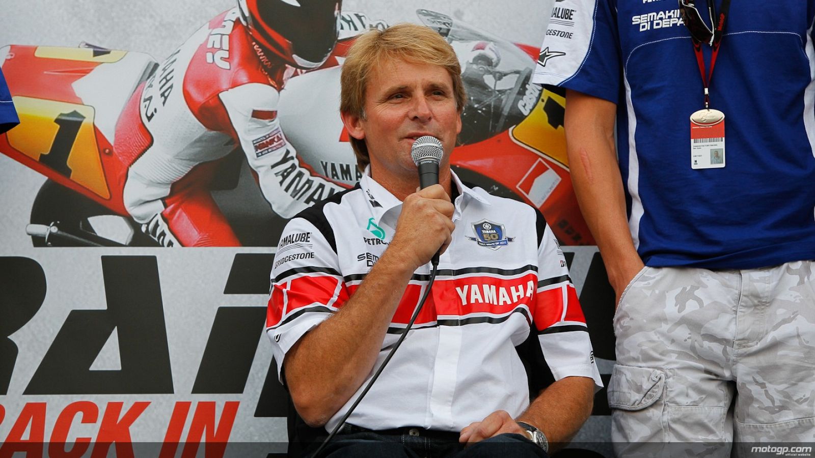 El tres veces campeón del mundo en 500cc Wayne Rainey en el homenaje que recibió en Misano.
