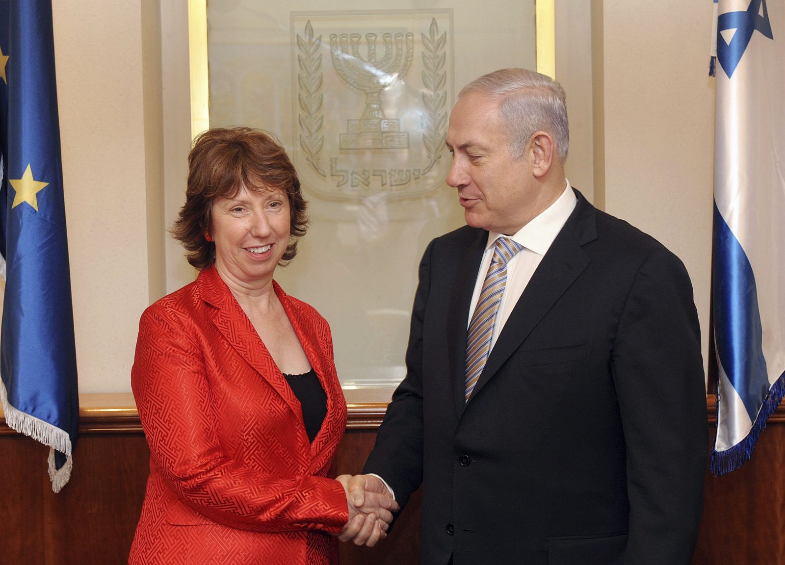 El primer ministro israelí, Benjamin Netanyahu y la Alta Representante de la UE para Asuntos Exteriores y Política de Seguridad, Catherine Ashton  de visita en Israel