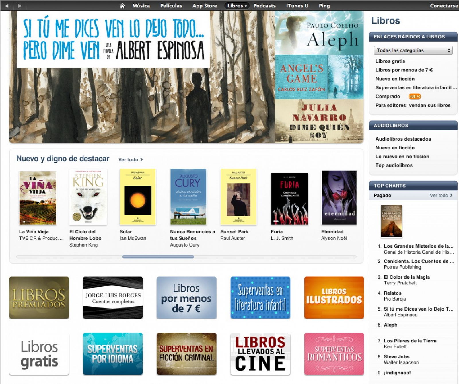 El catálogo de libros electrónicos de iTunes Store ya cuenta con títulos en español
