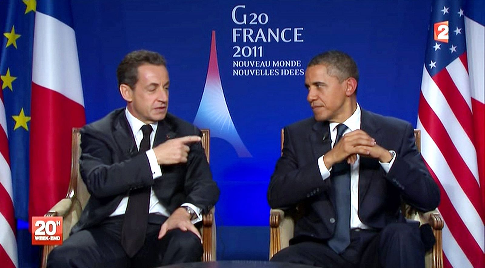Obama y Sarkozy durante una intervención en la cadena de televisión France 2